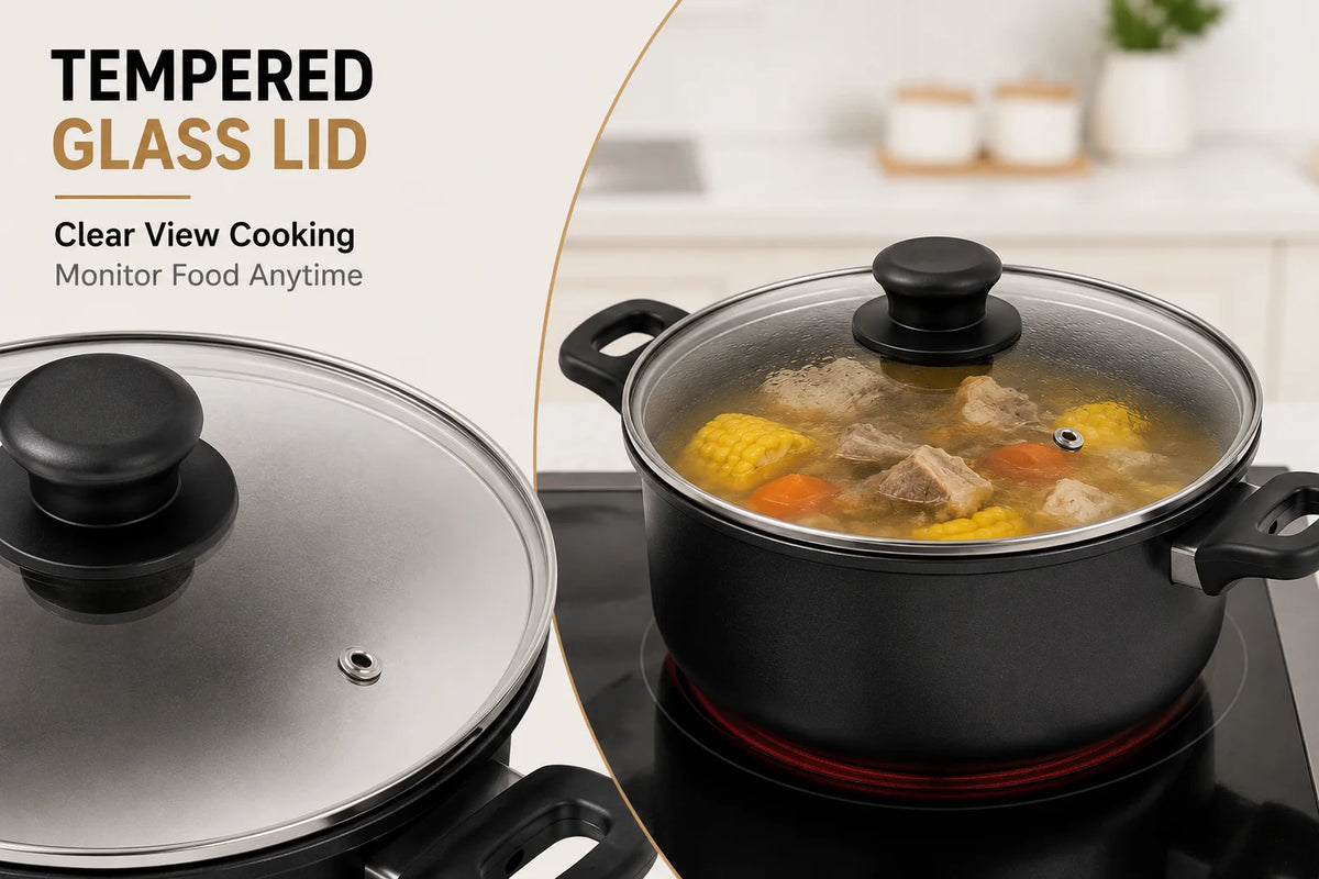 AHTOSKA Nonstick Stone Coated Cookware Set With Glass Lids