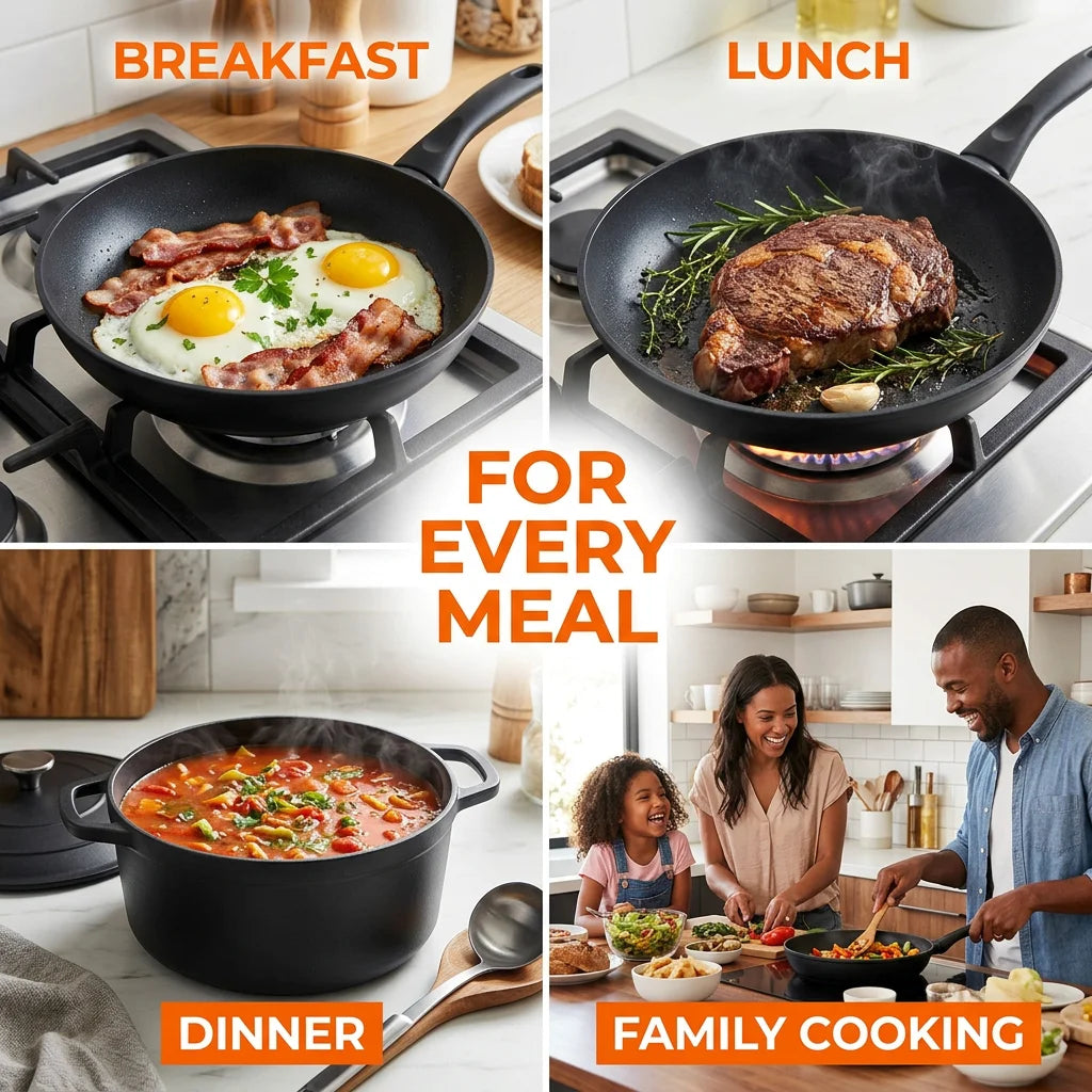 AHTOSKA Nonstick Stone Coated Cookware Set With Glass Lids