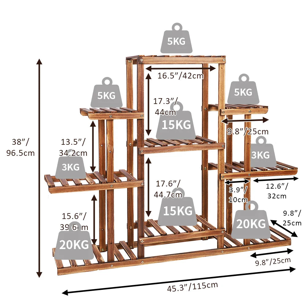 BINGOPAW 9 Tier Wooden Plant Stand for Indoor Flower Displays