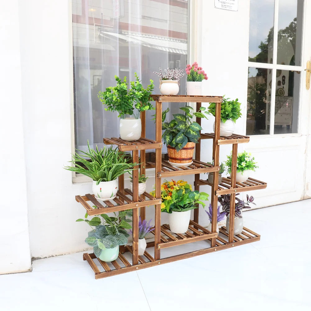 BINGOPAW 9 Tier Wooden Plant Stand for Indoor Flower Displays