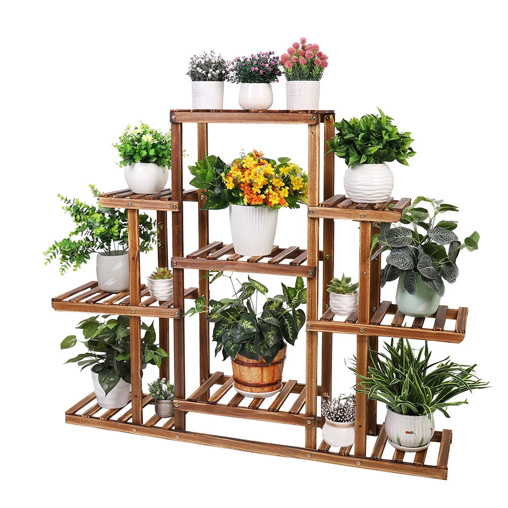 BINGOPAW 9 Tier Wooden Plant Stand for Indoor Flower Displays