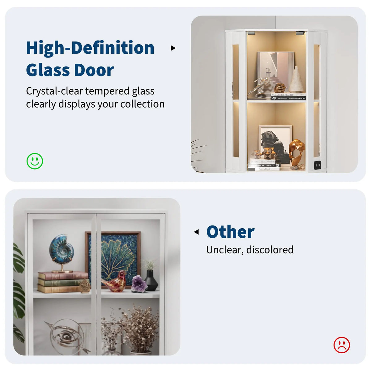 HiMISS Lighted Glass Corner Display Cabinet With Shelves for Collectibles