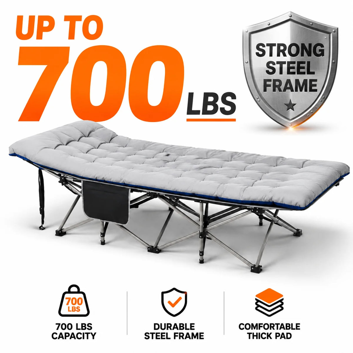 Folding Camping Cot With Thick Padded Mattress For Comfortable Sleep