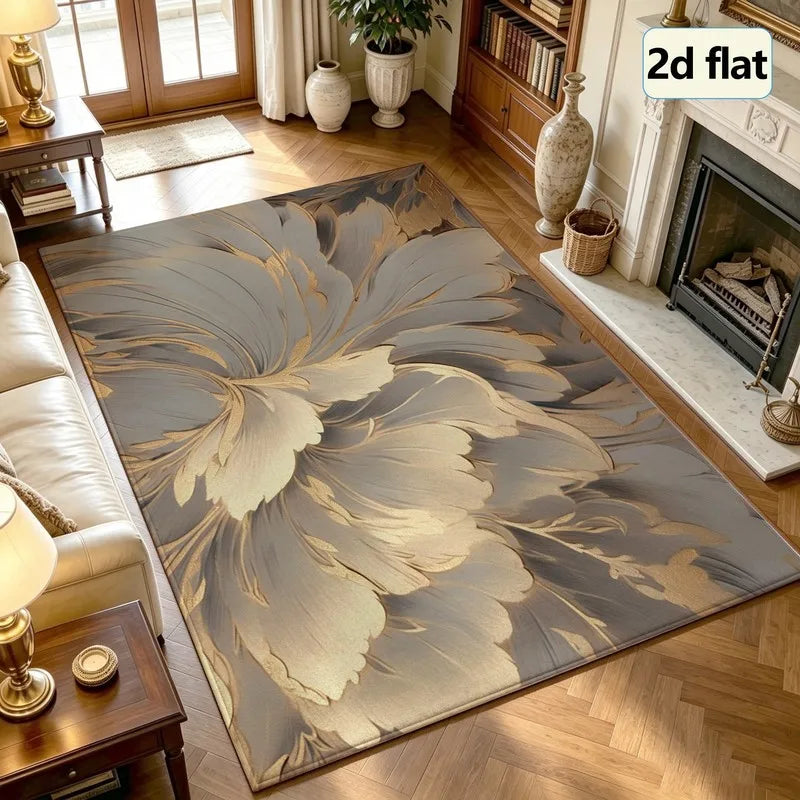 Elegant Floral Machine Washable Indoor Rug for Living Room Decor
