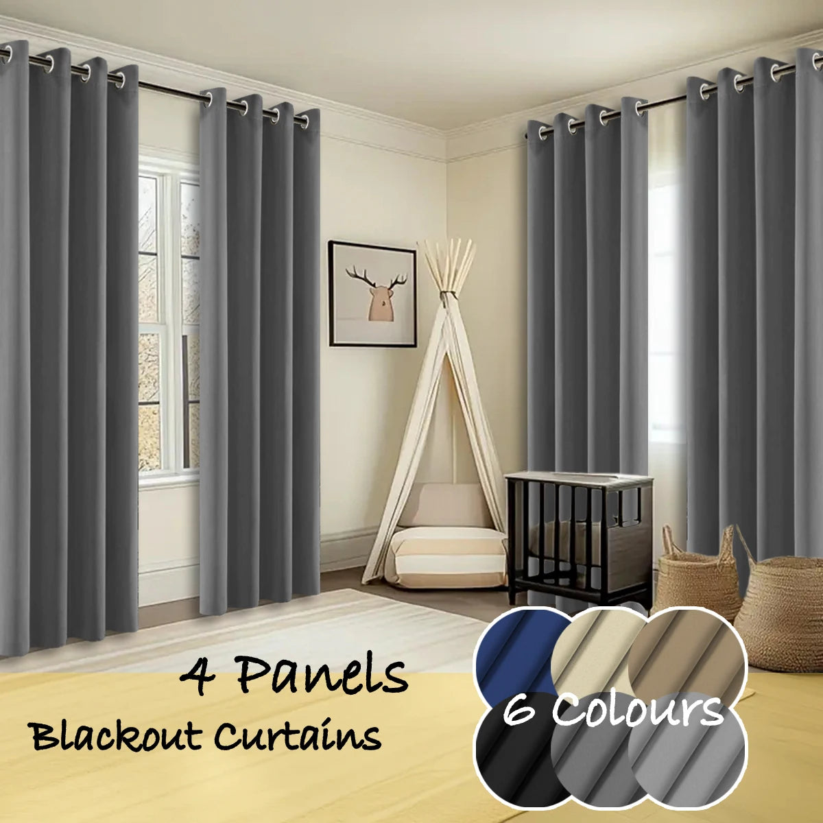 Thermal Insulated Blackout Ring Top Curtains With Noise Reduction
