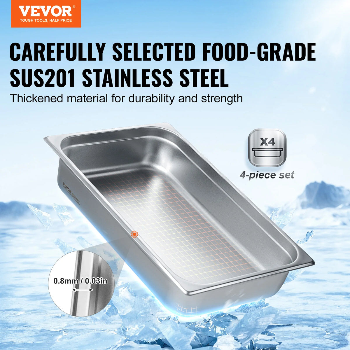 SucceBuy Stainless Steel Anti-Jam Steam Table Pans With Lids