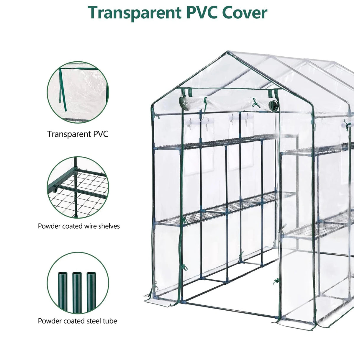 HiMISS Walk In Greenhouse With Shelves And PE Cover