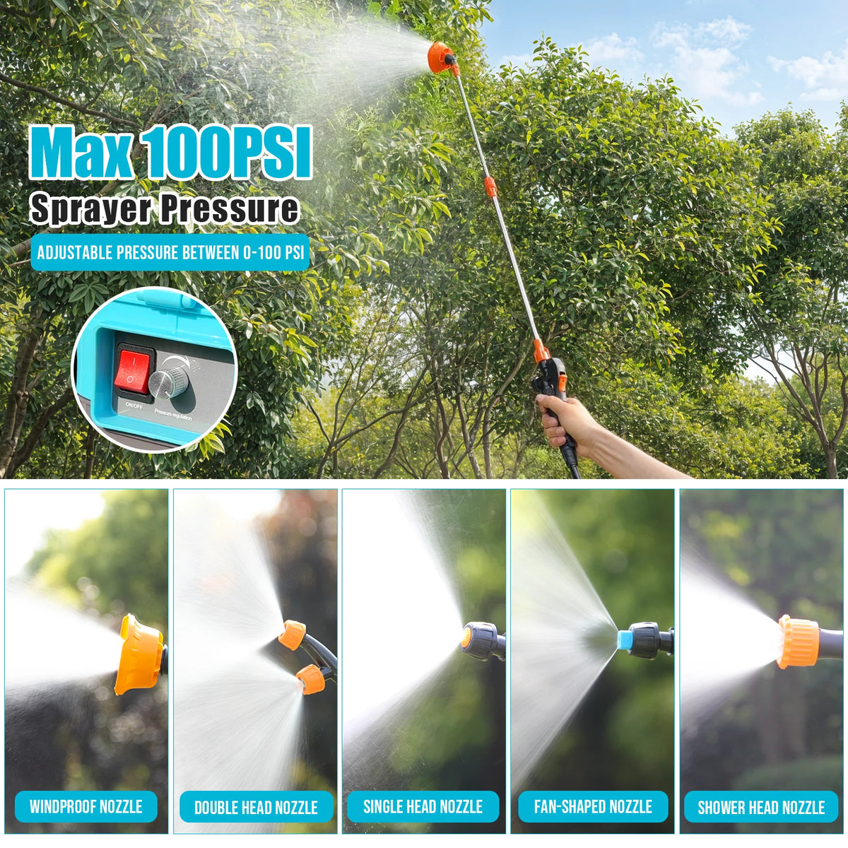 Battery Powered Electric Garden Backpack Sprayer With 100 PSI Pump