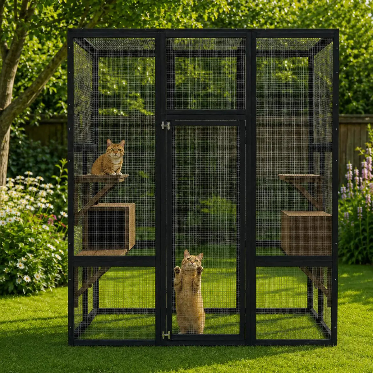 HiMISS Outdoor Wooden Cat Enclosure With Platforms And Resting Boxes