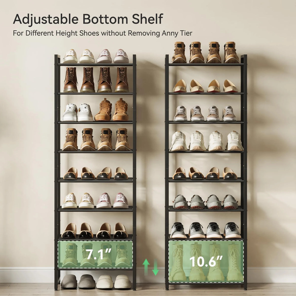 Metal Shoe Rack With Anti Tip Strap For Closet Storage