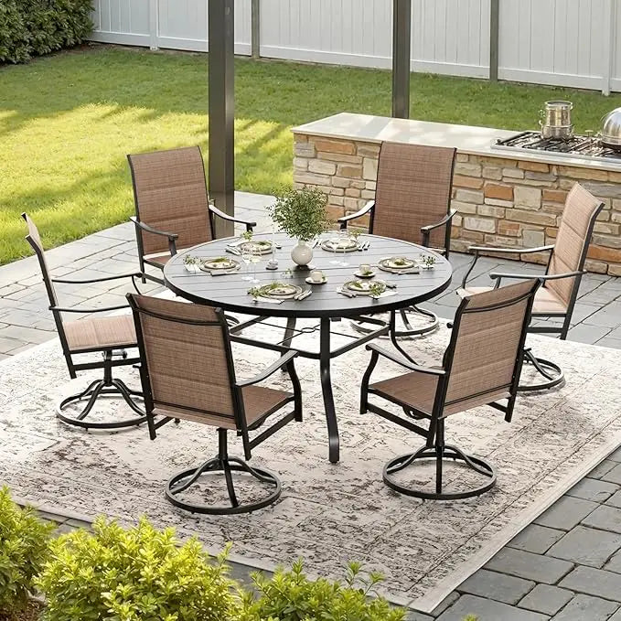 Farini Outdoor Dining Set with Six Swivel Chairs for Patios