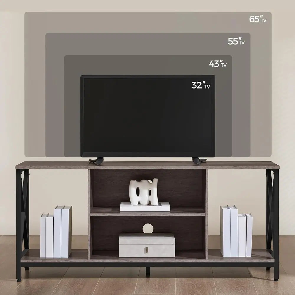 Modern Wood TV Stand Media Entertainment Center With Storage Shelves