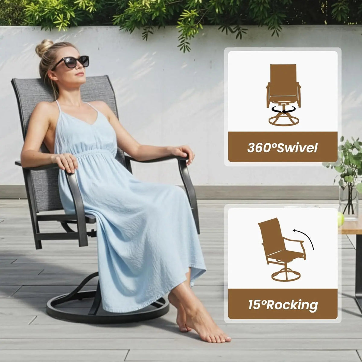 Farini Outdoor Dining Set with Six Swivel Chairs for Patios