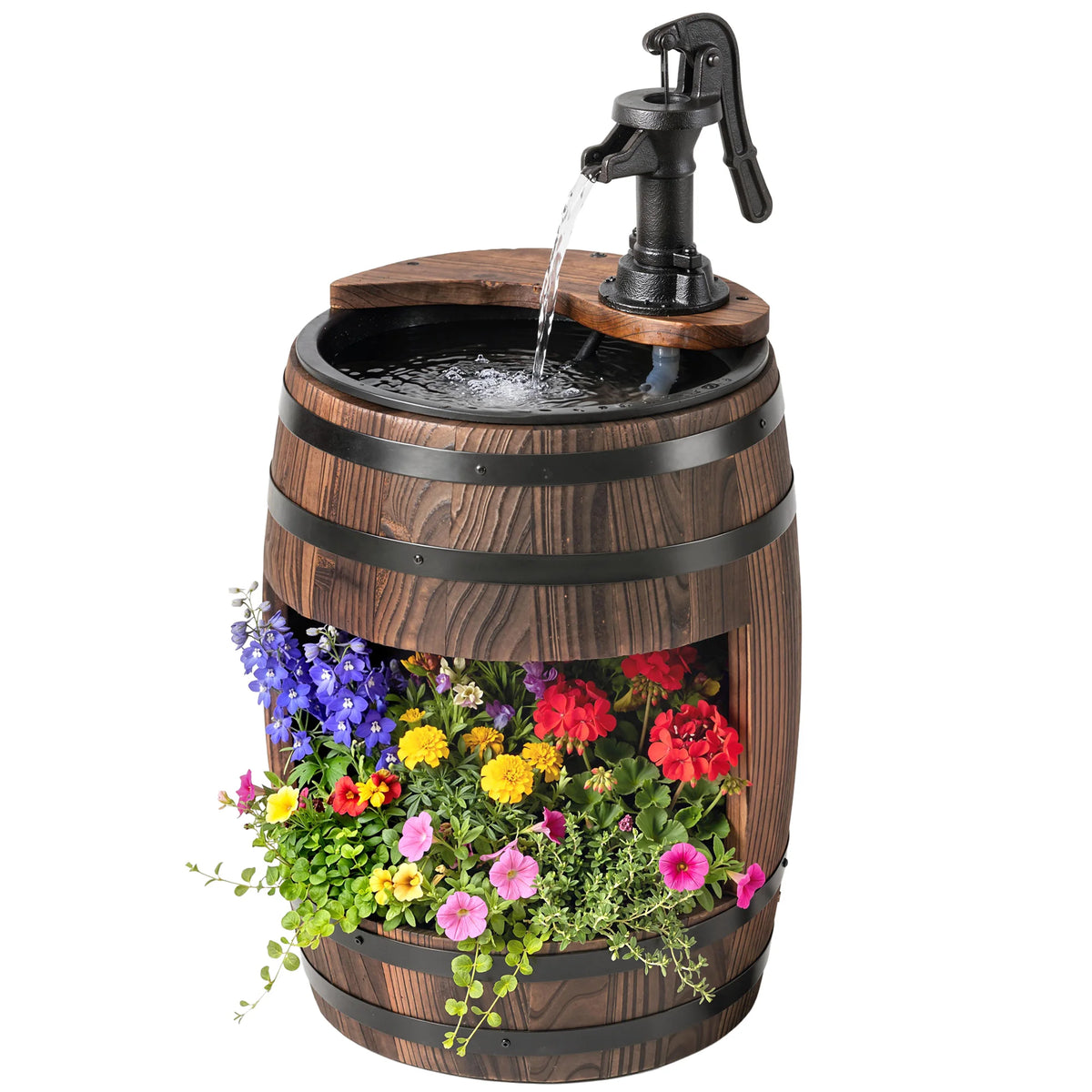 Outsunny Wooden Water Pump Fountain for Outdoor Garden Patio Decor