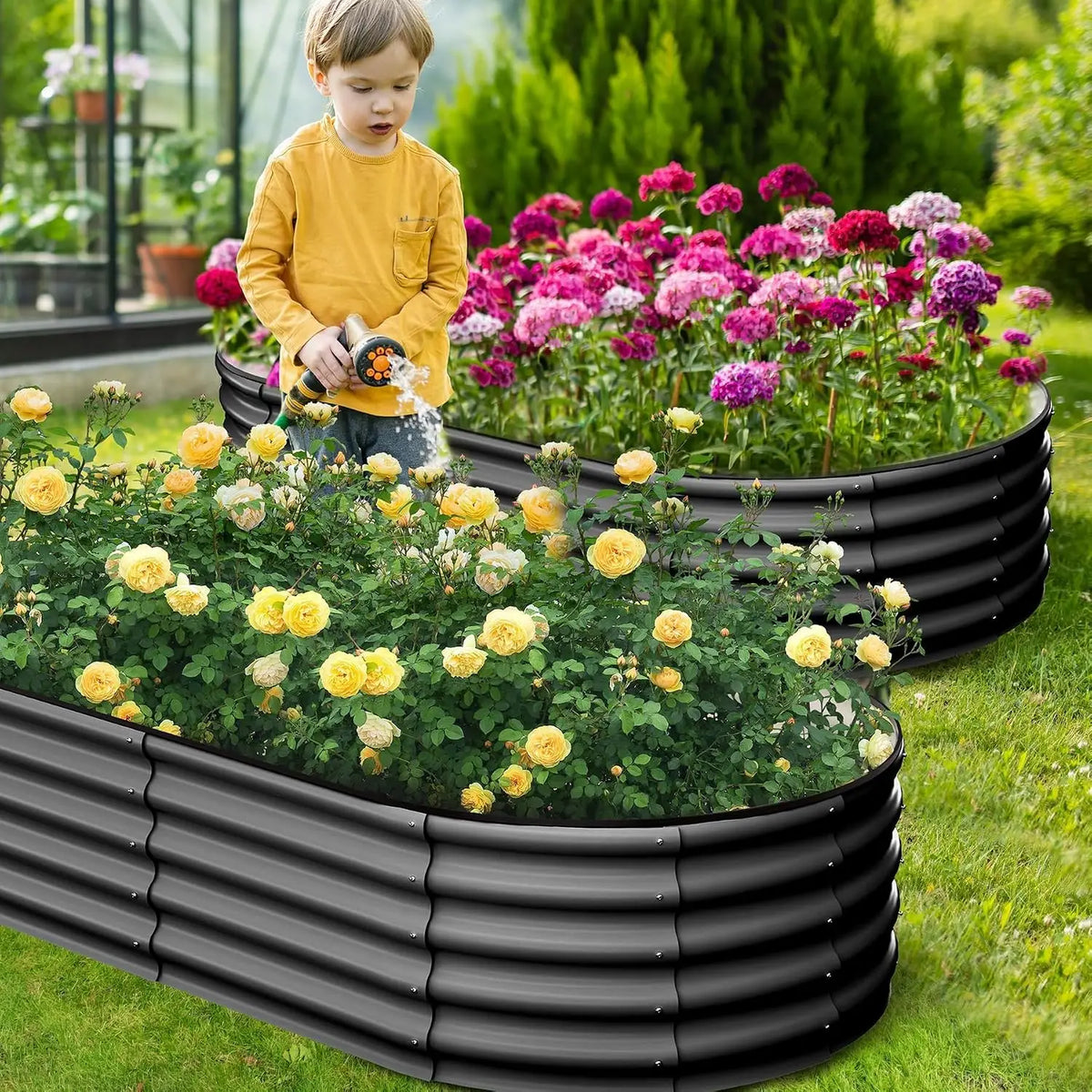 Tacleekii Galvanized Steel Oval Raised Garden Bed Planter Kit