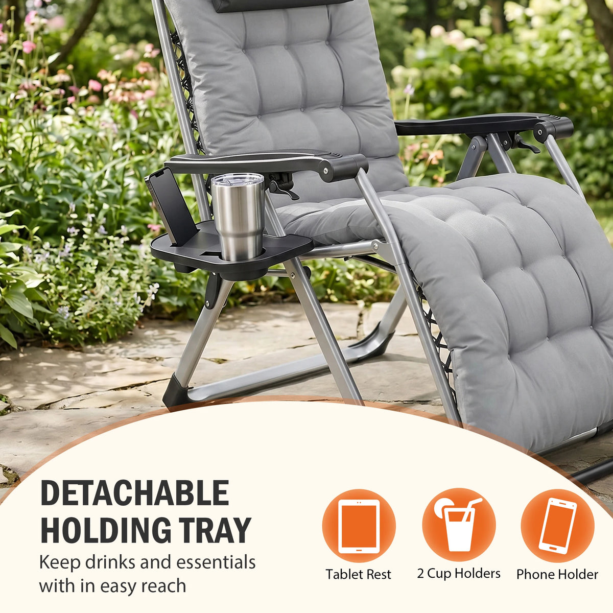 JHK Zero Gravity Folding Recliner With Cushion And Cup Holders