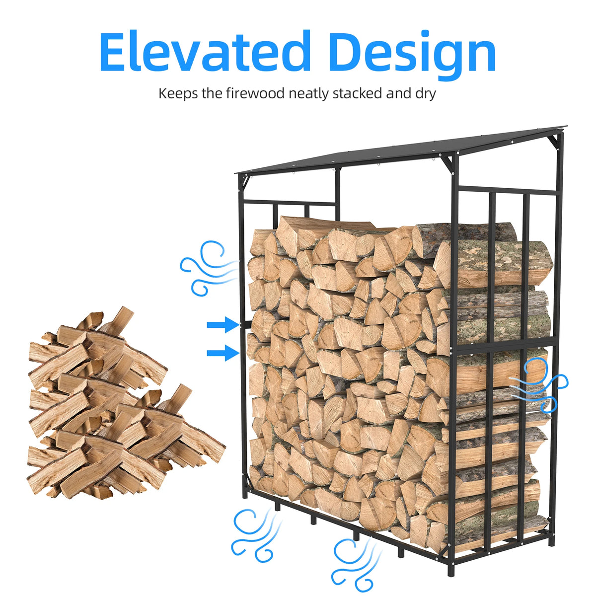 Heavy Duty Metal Firewood Rack With Cover For Outdoor Storage