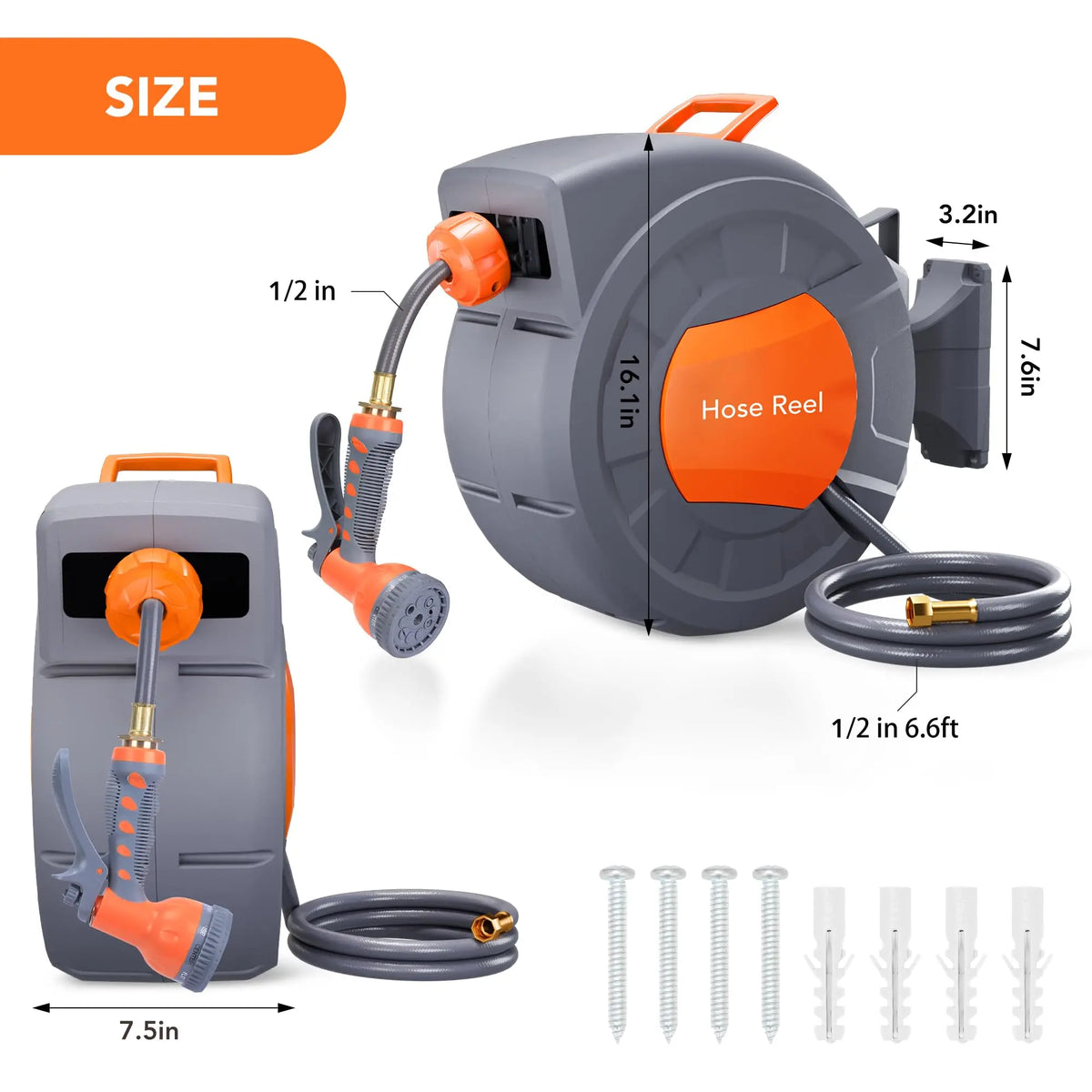 HiMISS Wall Mounted Retractable Garden Hose Reel With Auto Rewind
