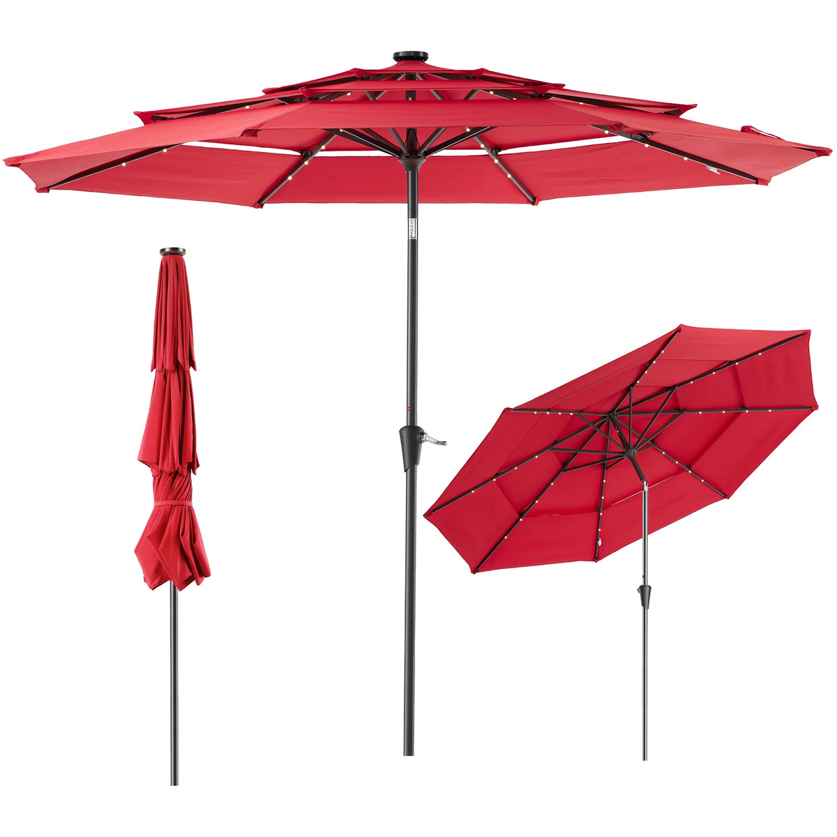JHK Three Tier Patio Umbrella with LED Lights and Crank