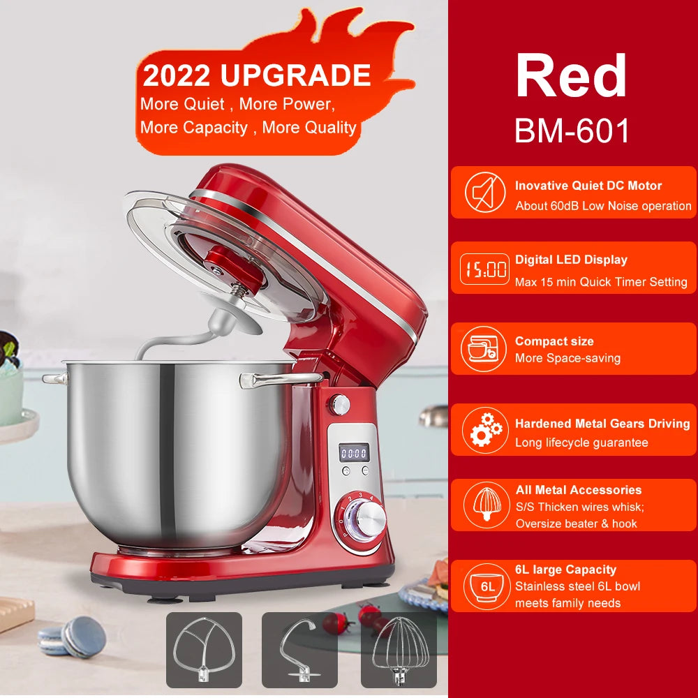 BioloMix Tilt Head Stand Mixer With Dough Hook And Whisk