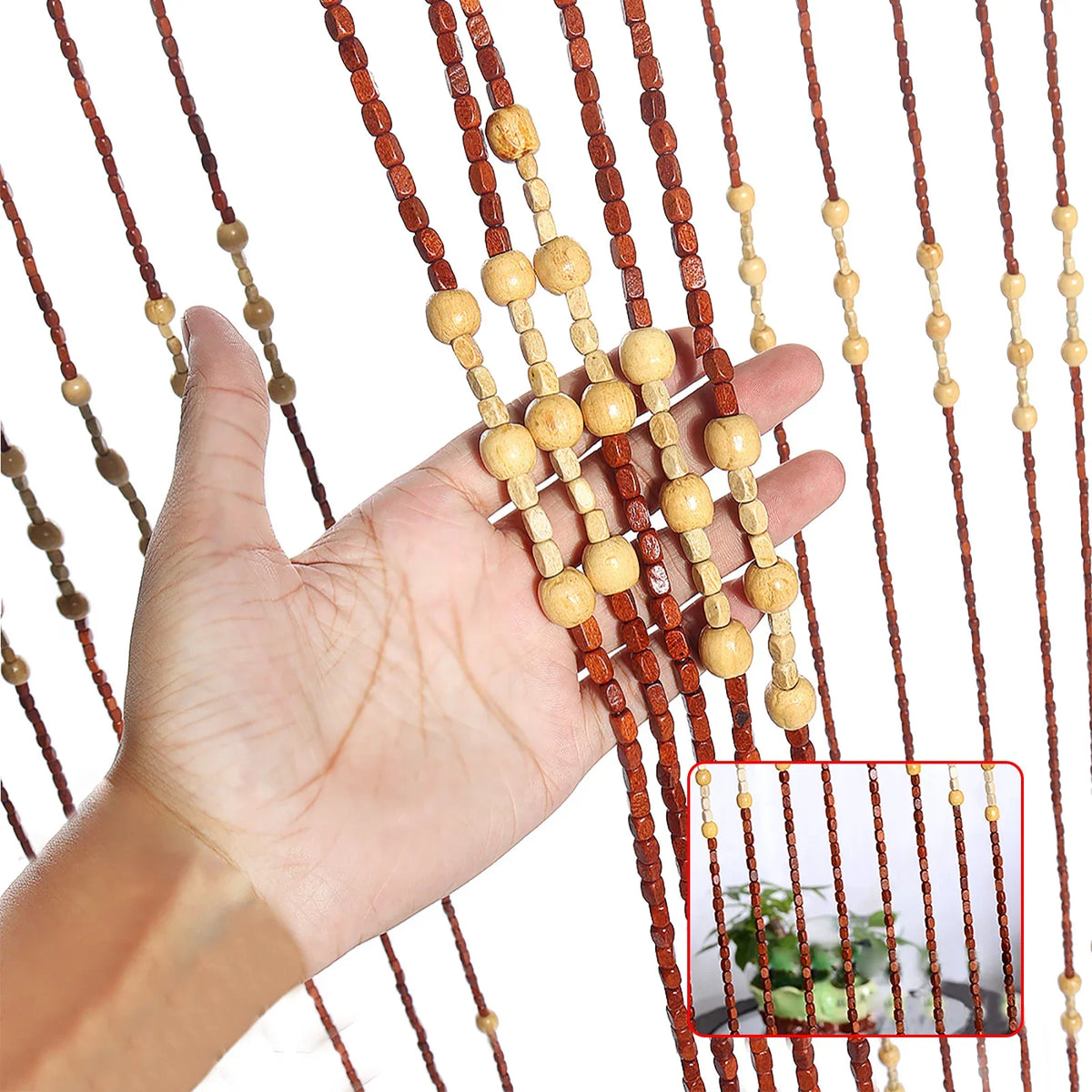 Wooden Bead Door Curtain With Jagged Pattern Fly Screen Divider