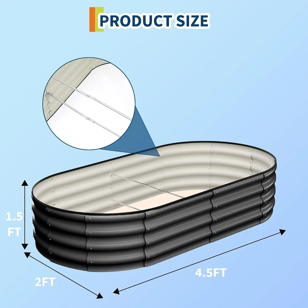 Tacleekii Galvanized Steel Oval Raised Garden Bed Planter Kit