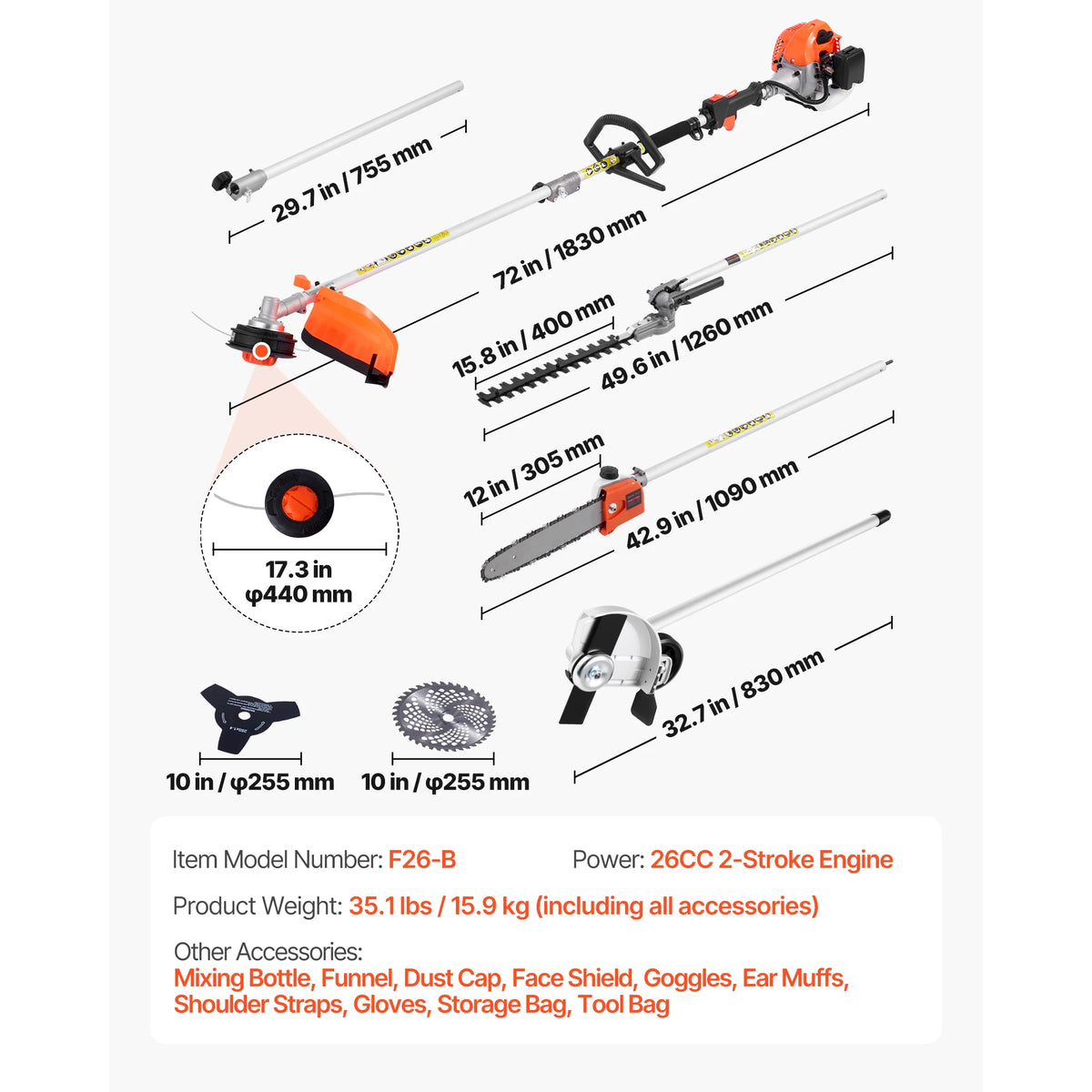 SucceBuy Gas Powered Multi Function Hedge Trimmer With Protective Gear