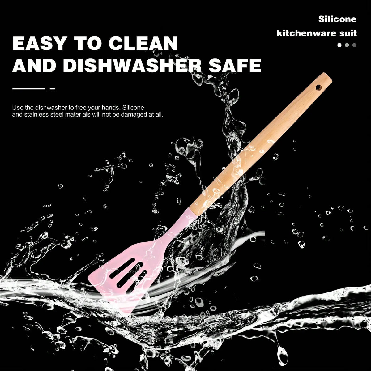 Silicone Cooking Utensil Set With Wooden Handles And Steel Accessories