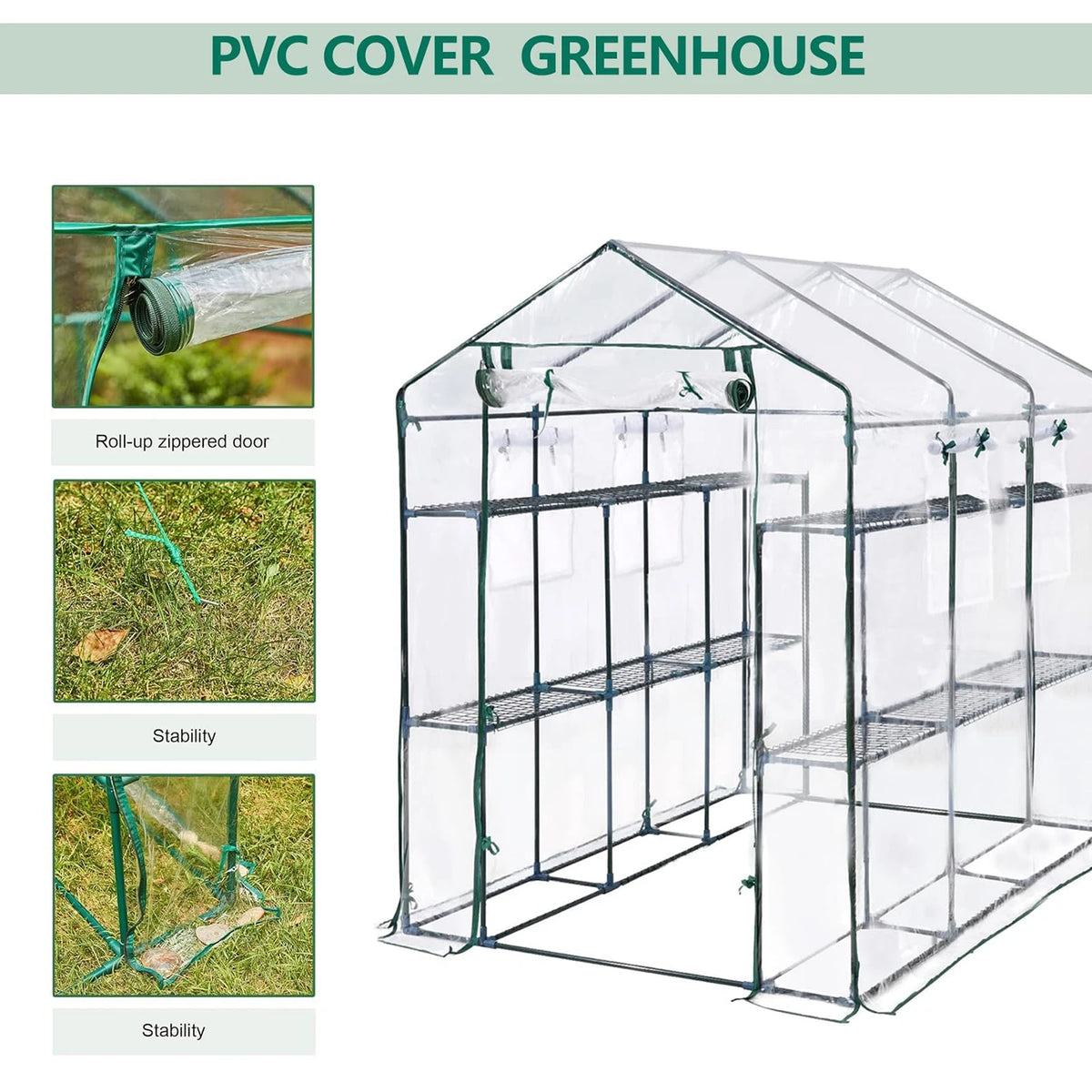 HiMISS Walk In Greenhouse With Shelves And PE Cover
