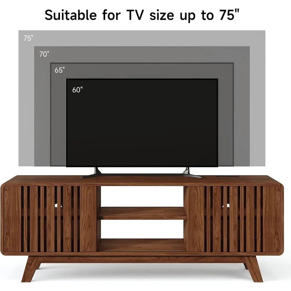 Modern TV Stand With Power Outlet And Sliding Grille Door