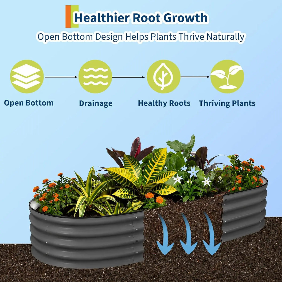 Tacleekii Galvanized Steel Oval Raised Garden Bed Planter Kit