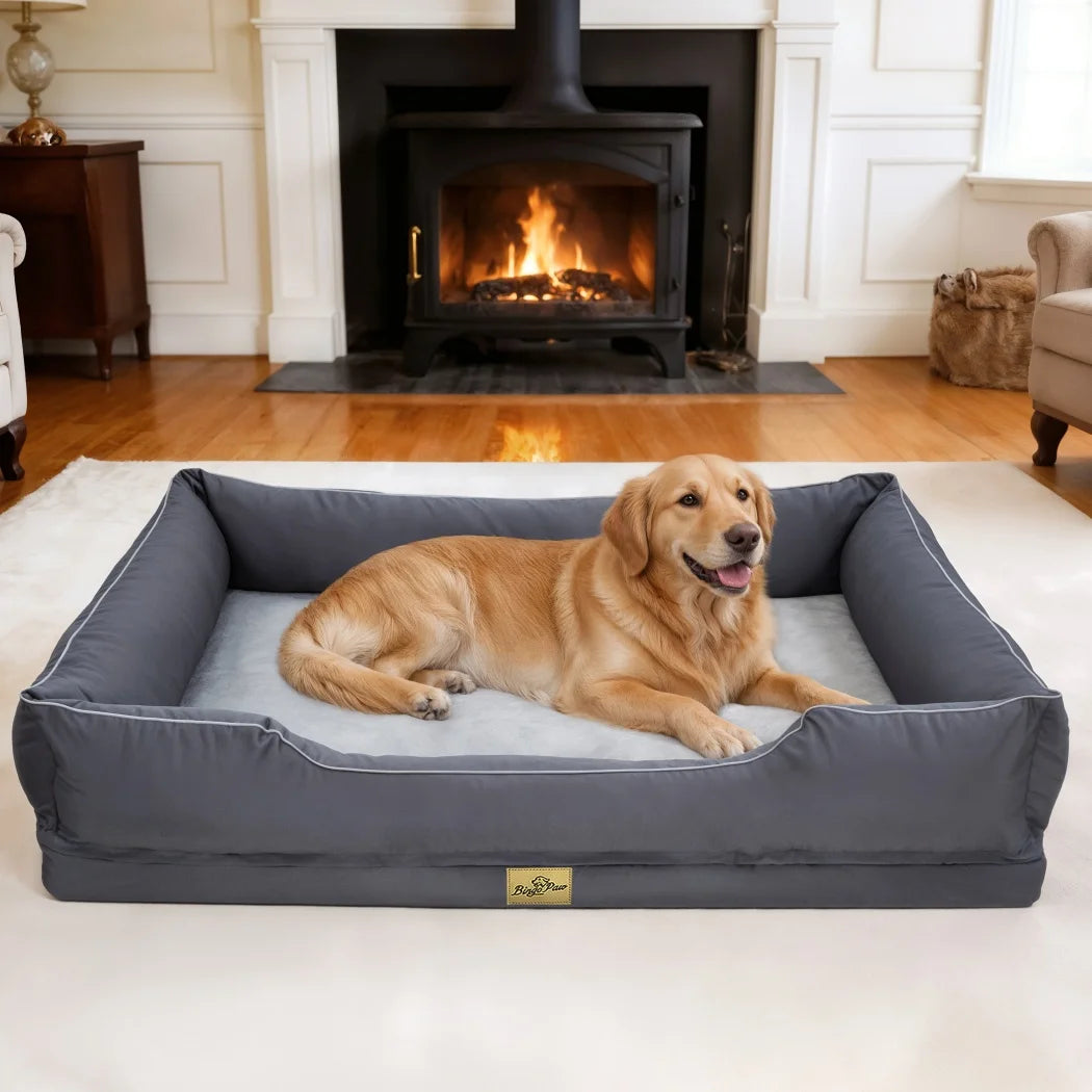 BORWART Orthopedic Dog Bed With Soft Bolster For Calming Comfort