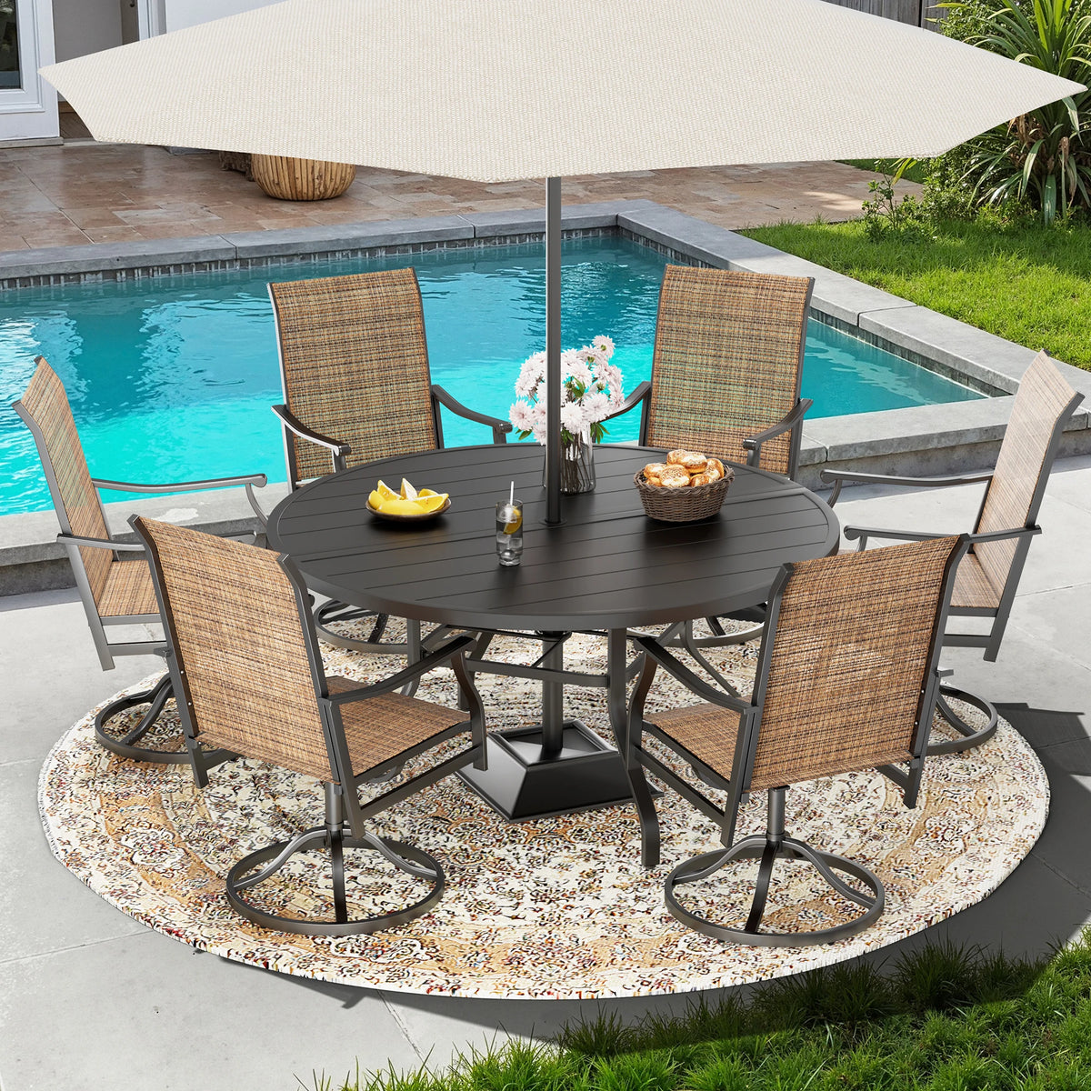 Farini Outdoor Dining Set with Six Swivel Chairs for Patios