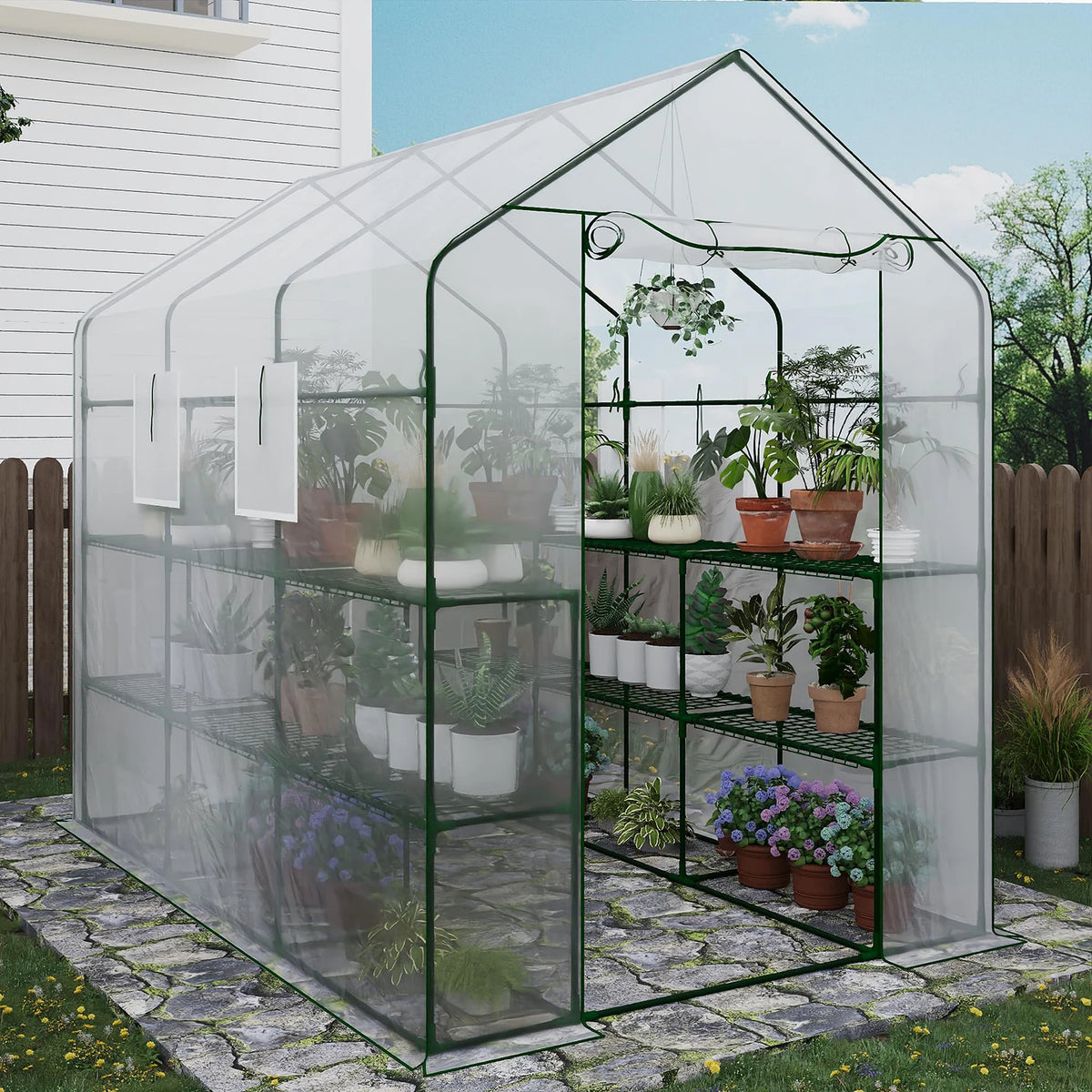 HiMISS Walk In Greenhouse With Shelves And PE Cover