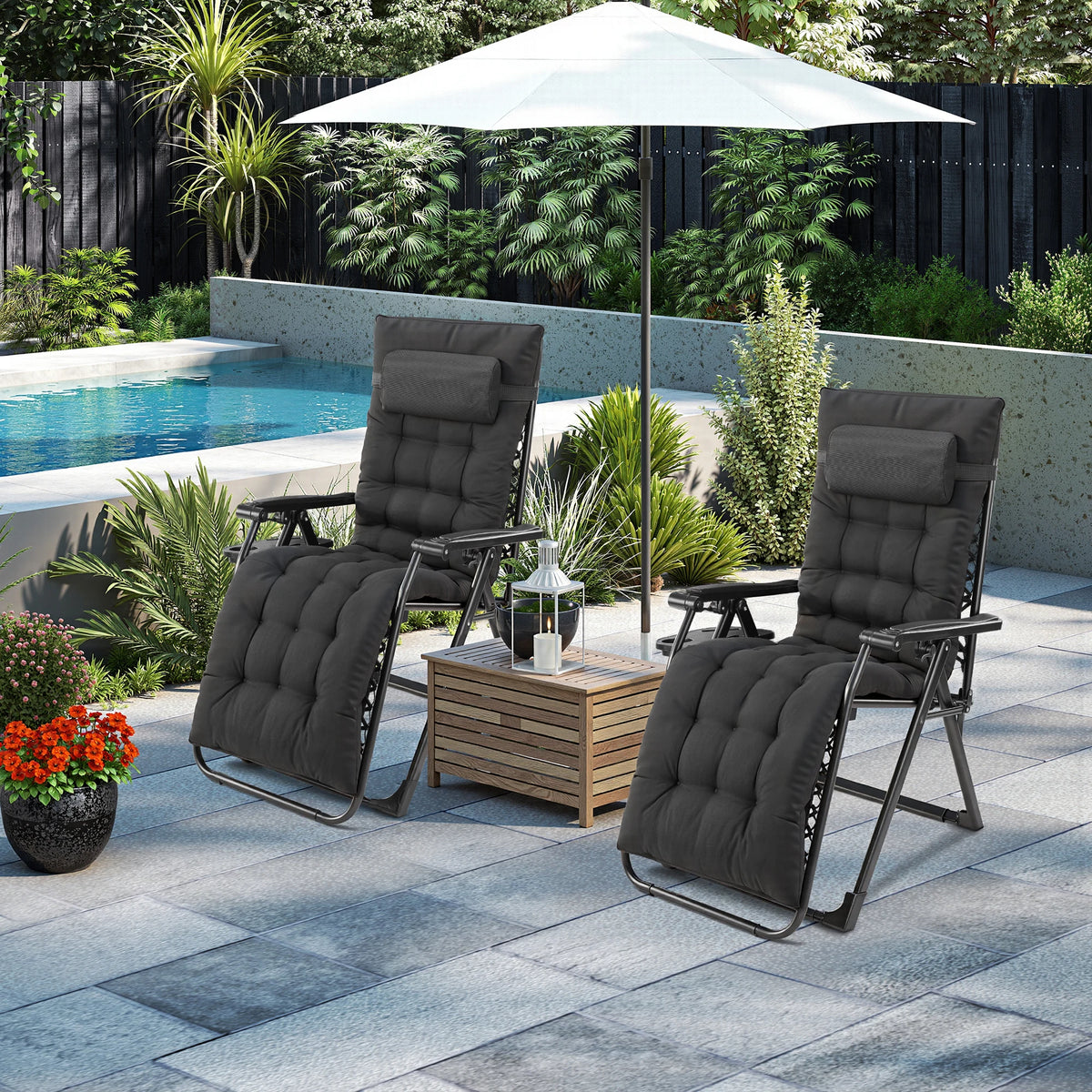 JHK Folding Zero Gravity Recliner Lounge Chair With Cup Holder