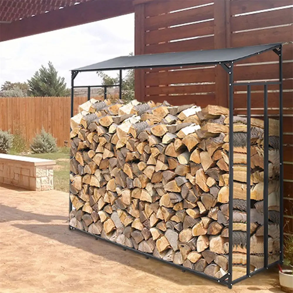 Heavy Duty Metal Firewood Rack With Cover For Outdoor Storage