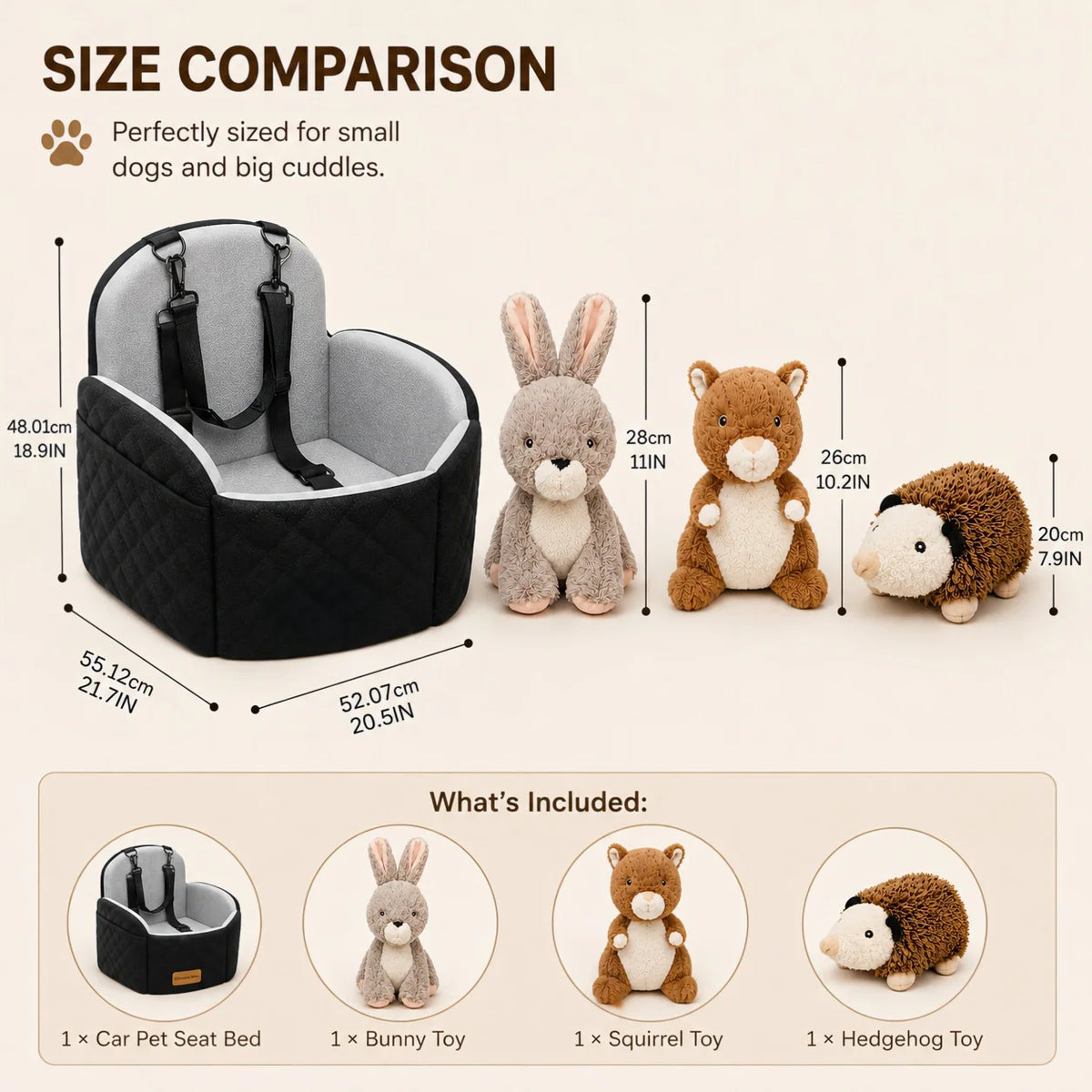 Cozy Dog Car Seat Travel Bed Set With Adjustable Straps