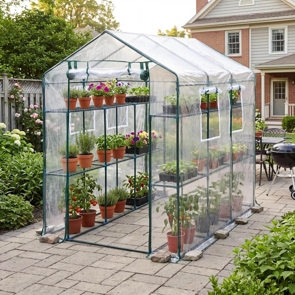 HiMISS Walk In Greenhouse With Shelves And PE Cover