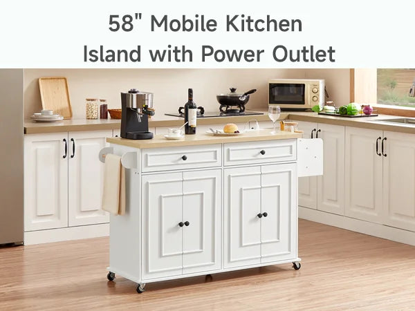 Rolling Kitchen Island Cart With Drop Leaf And Power Outlet