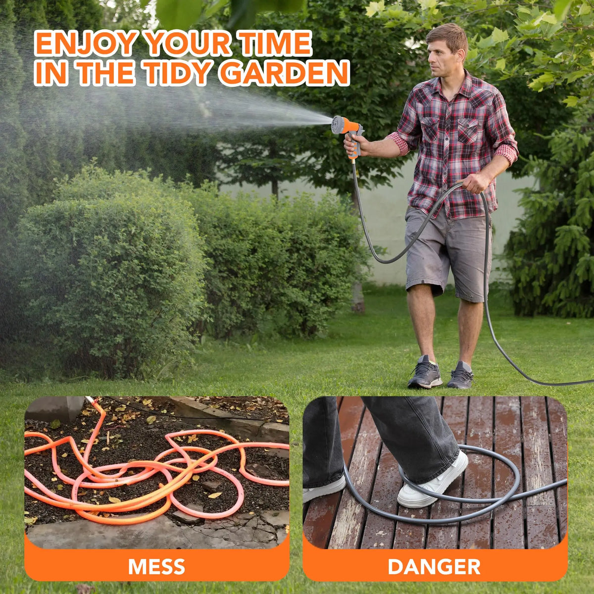 HiMISS Wall Mounted Retractable Garden Hose Reel With Auto Rewind