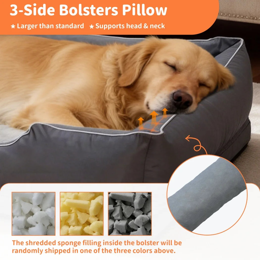 BORWART Orthopedic Dog Bed With Soft Bolster For Calming Comfort