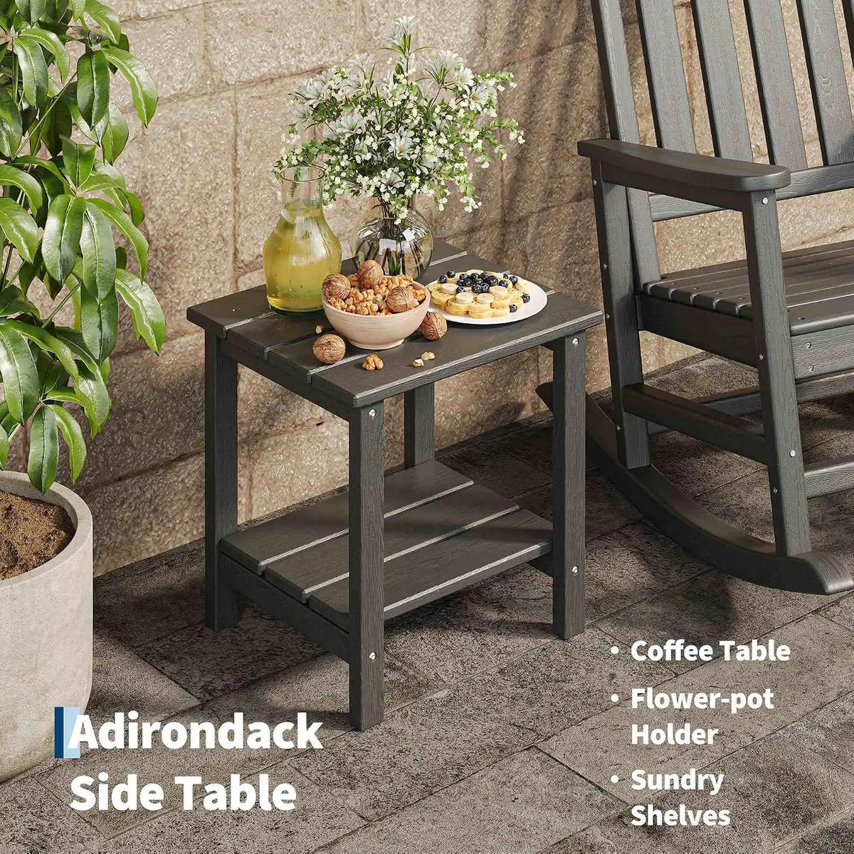 Garvee Wooden Adirondack Rocking Chair with Side Table for Patio