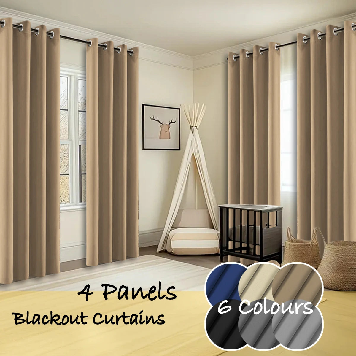 Thermal Insulated Blackout Ring Top Curtains With Noise Reduction