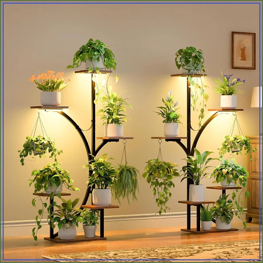 Indoor Corner Plant Stand With Integrated Grow Lights