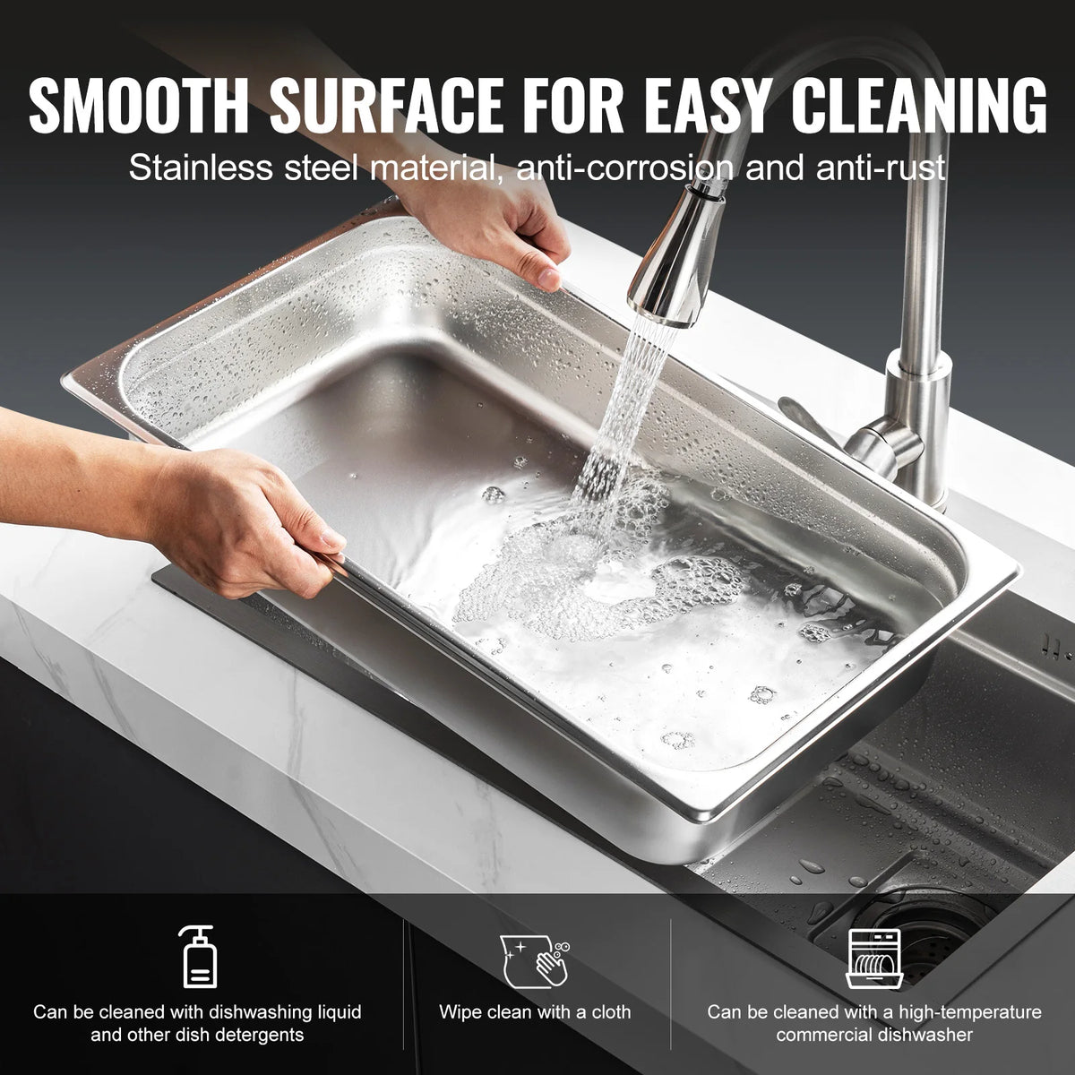 SucceBuy Stainless Steel Anti-Jam Steam Table Pans With Lids