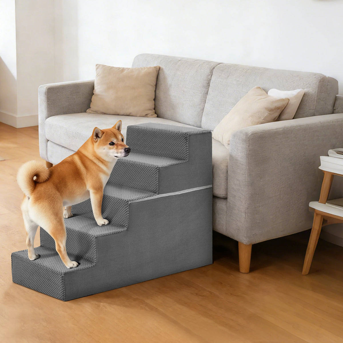 JHK Curved Foam Dog Stairs Ramp With Non Slip Steps