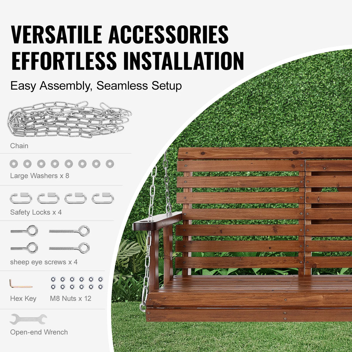 SucceBuy Wooden Porch Swing Bench for Patio Garden Outdoor Seating