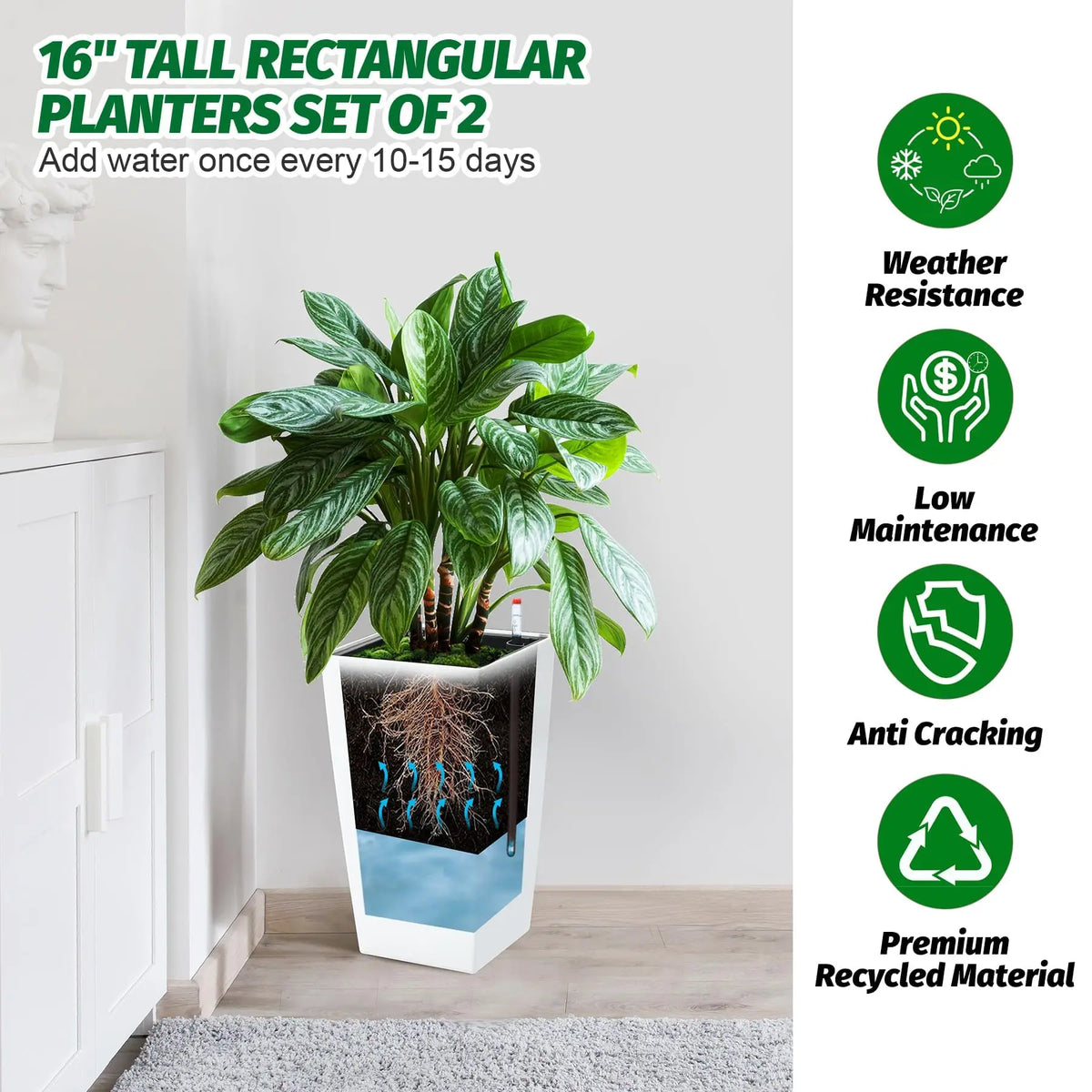 HiMISS Self Watering Planters With Drainage for Indoor Outdoor Plants