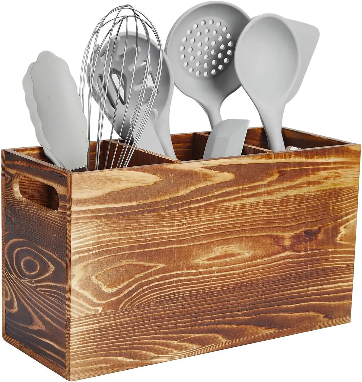 Garvee Rustic Wood Utensil Holder Caddy for Kitchen Countertop