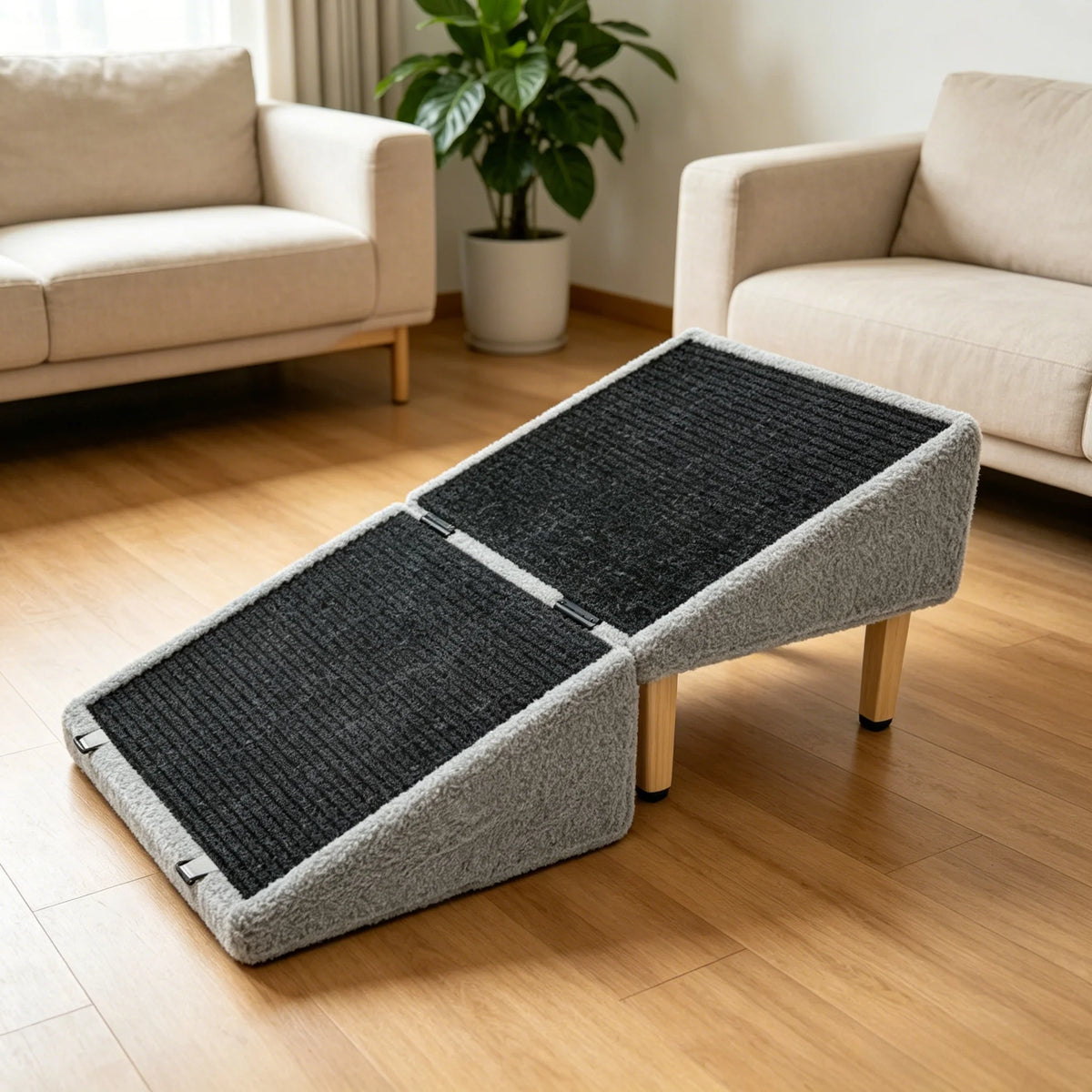 Foldable Dog Stairs, Beige Non-Slip Pet Ramp for Small Dogs & Cats, Pet Steps for Bed Couch, Easy to Store